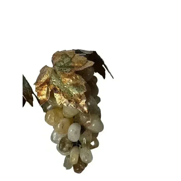 Set Of 2 Vintage Grape Bunch Polished Stones Agate And Quartz w/Copper Leaves - Picture 6 of 7